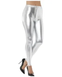80s Disco Metallic Leggings Silber