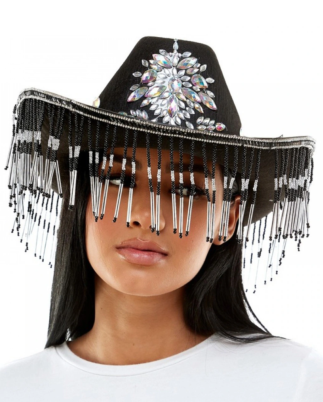 Deluxe Cowboyhut Mit Schmucksteinen Und Fransen 1 Deluxe Cowboyhut Mit Schmucksteinen Und Fransen
