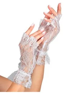 Weiße Fingerlose Spitzenhandschuhe