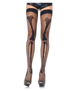 Netz-Overknees Skelettmotiv