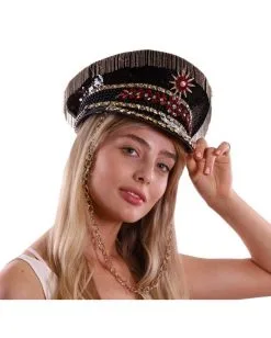 Militär Pailletten Schirmmütze Schwarz