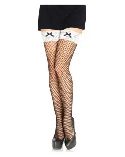 Netz-Overknees Mit Weißer Spitze