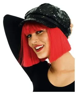 Pailletten Schirmkappe Schwarz