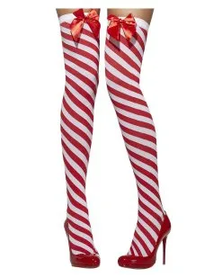 Gestreifte Overknees Rot-weiß