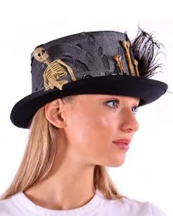 Dunkler Voodoo Hut Mit Skelett Und Feder -Attrappen Verkäufe 2023 schwarzer voodoo kostuemhut mit federn und knochen fuer halloween voodoo kostuemzubehoer voodoo verkleidungszubehoer voodoo accessoire 53412 2