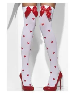 Weiße Overknees Mit Herz & Schleife